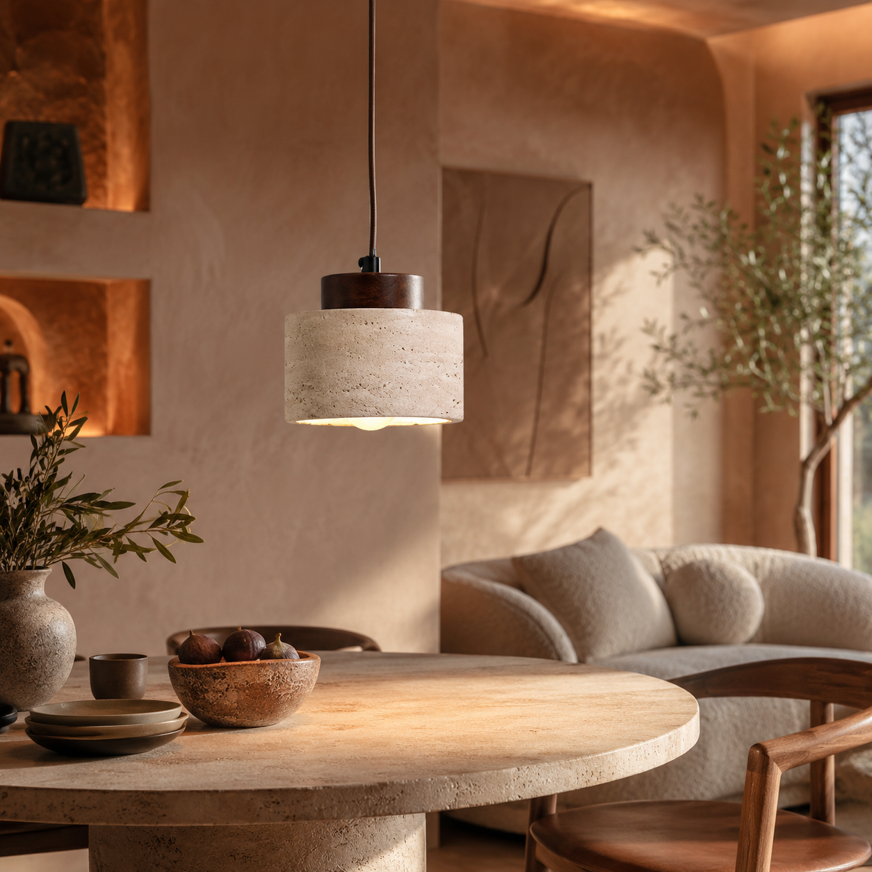 Wabi-Sabi Pendant Light in Travertine Stone