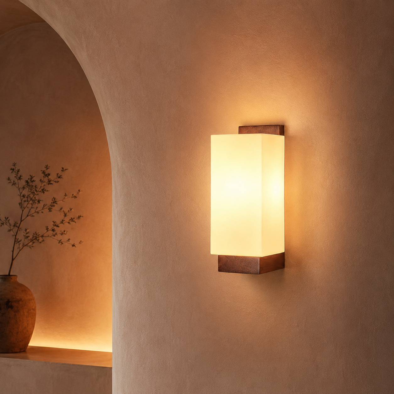 Wall Light Vintage Wood & Glass