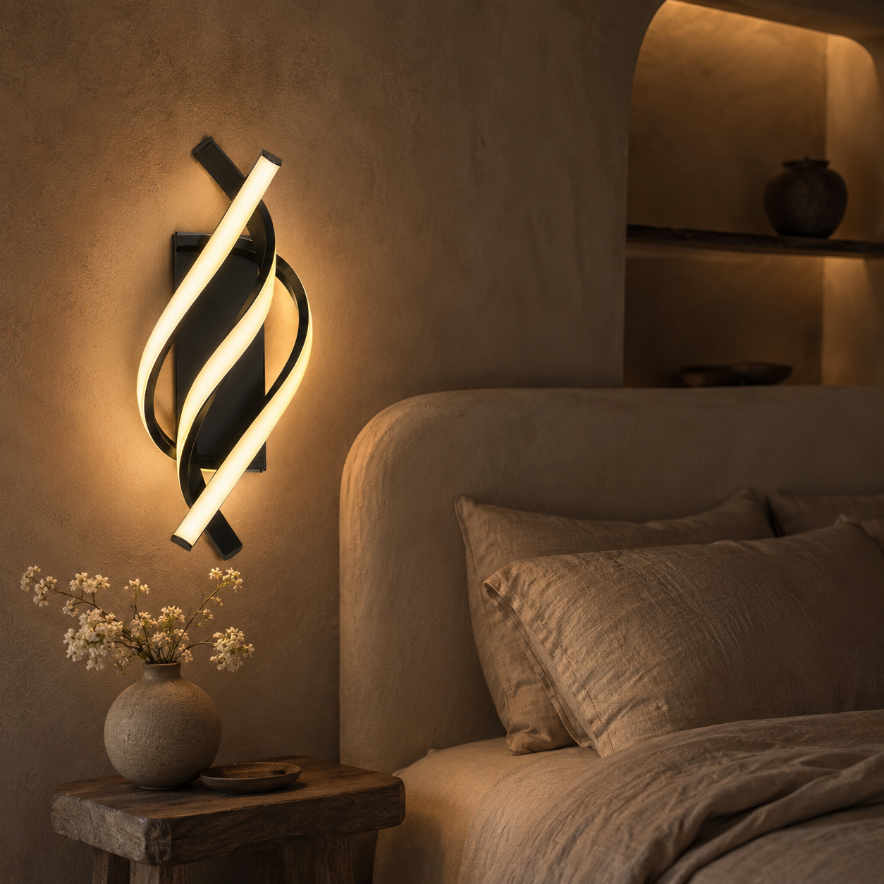 LED Wall Light Spiral Black Modern