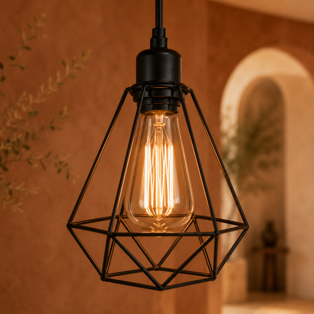 Industrial 3-Light Diamond Cage Pendant