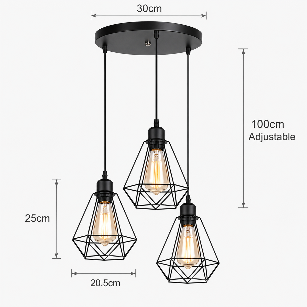 Industrial 3-Light Diamond Cage Pendant