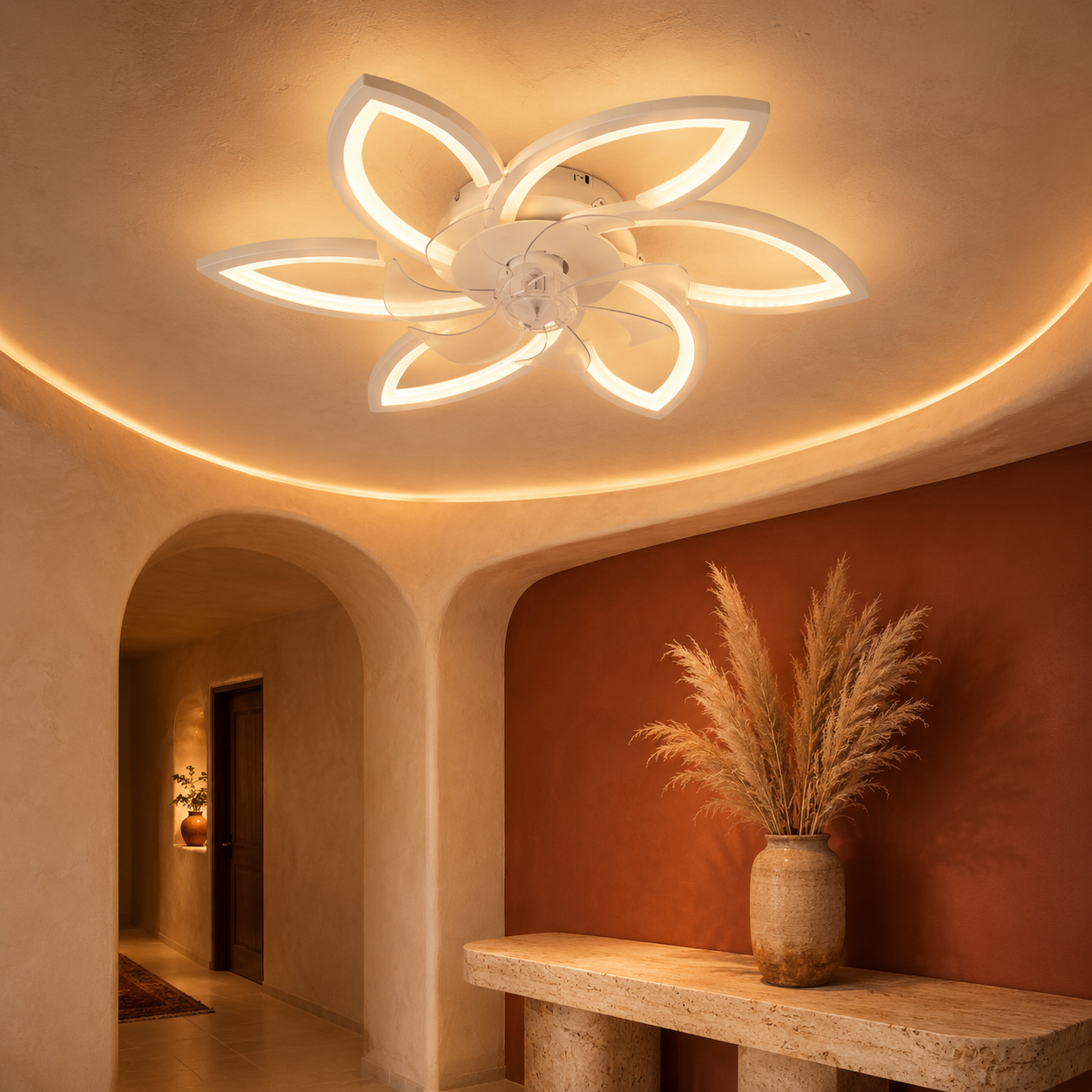 Modern Flower LED Ceiling Fan Light White