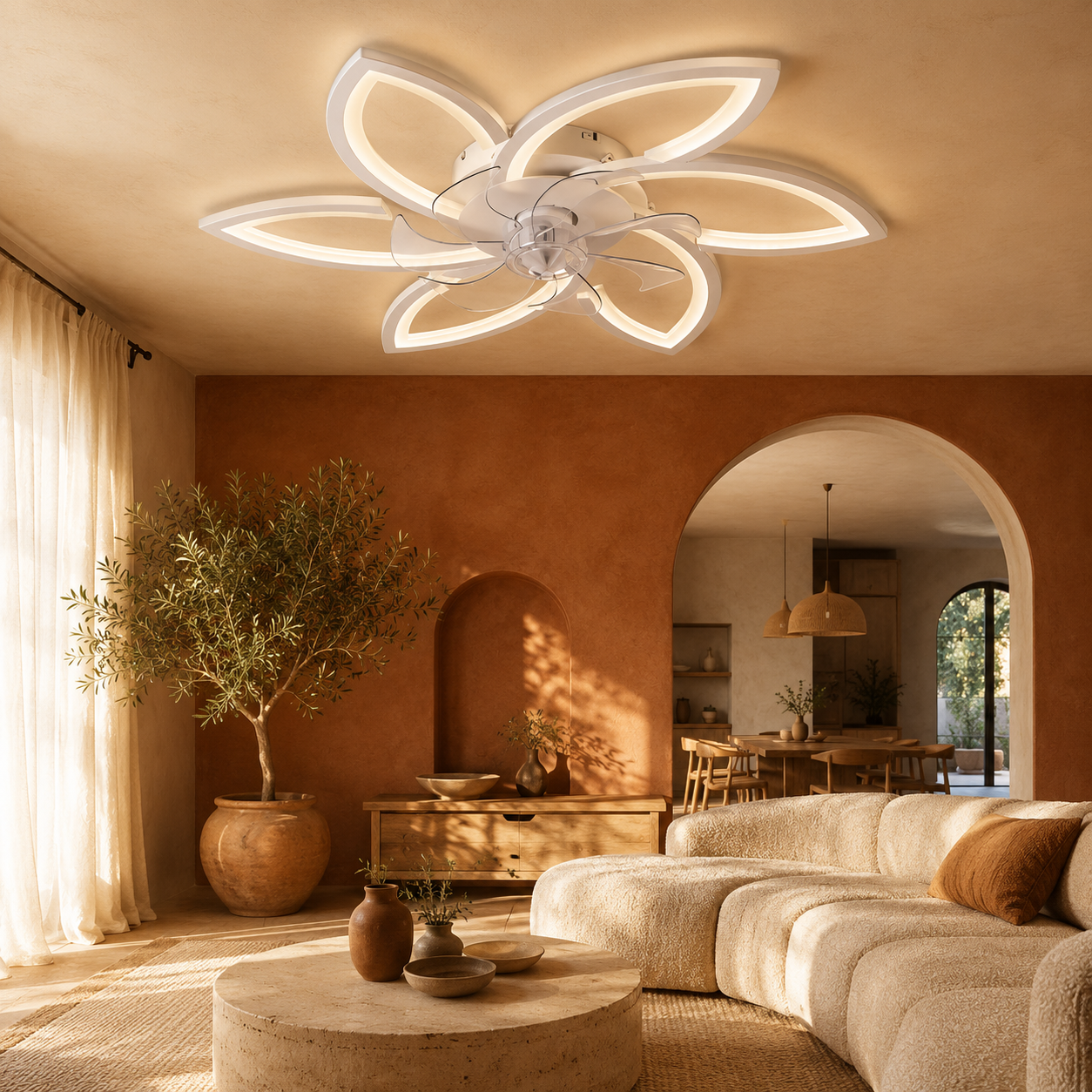 Modern Flower LED Ceiling Fan Light White