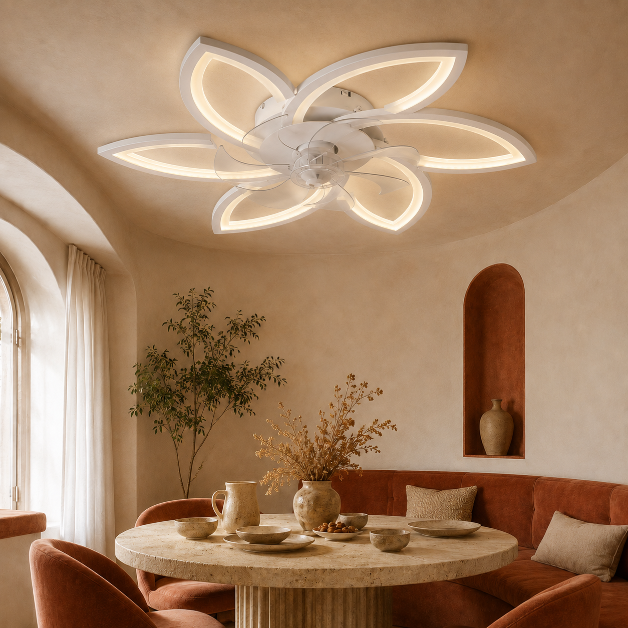 Modern Flower LED Ceiling Fan Light White