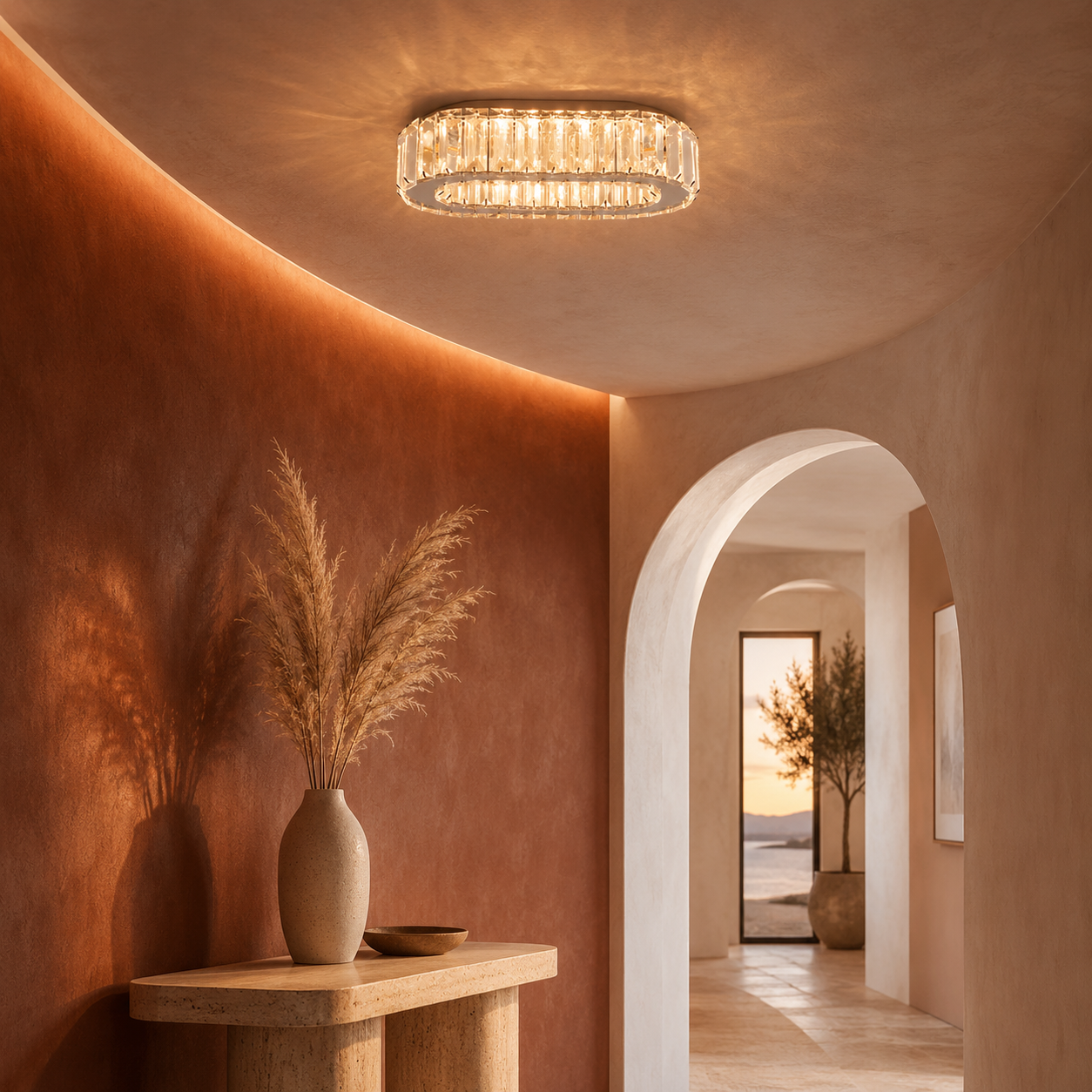 Oval Crystal Ceiling Light Chrome LED