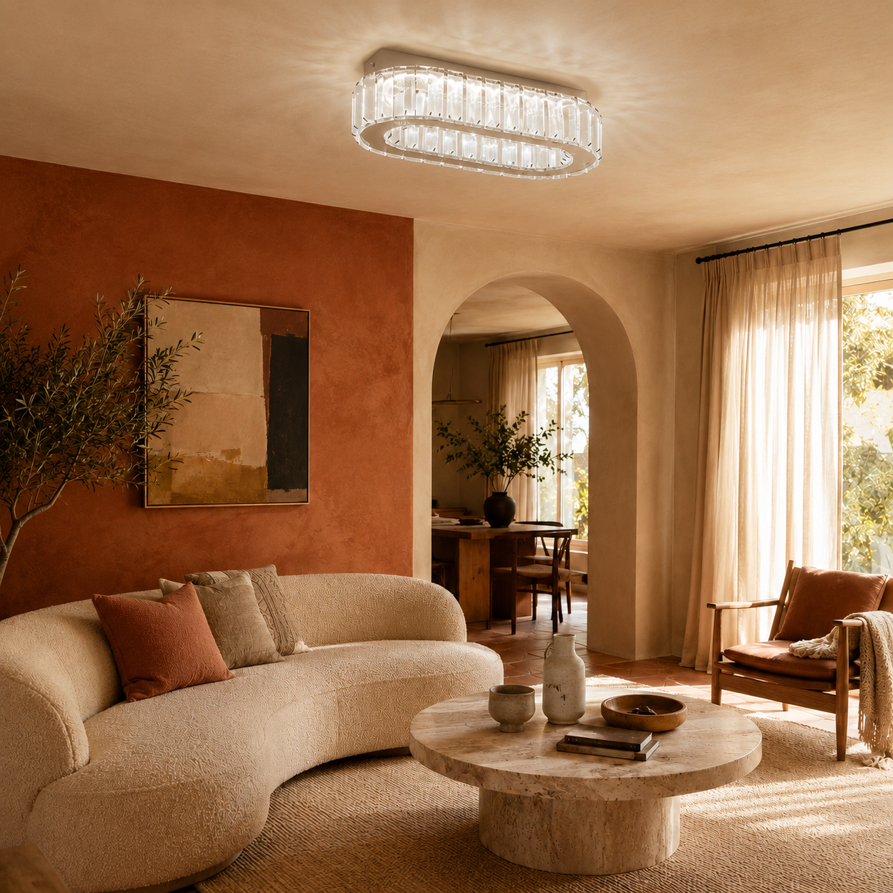 Oval Crystal Ceiling Light Chrome LED