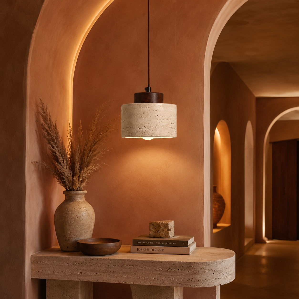 Wabi-Sabi Pendant Light in Travertine Stone