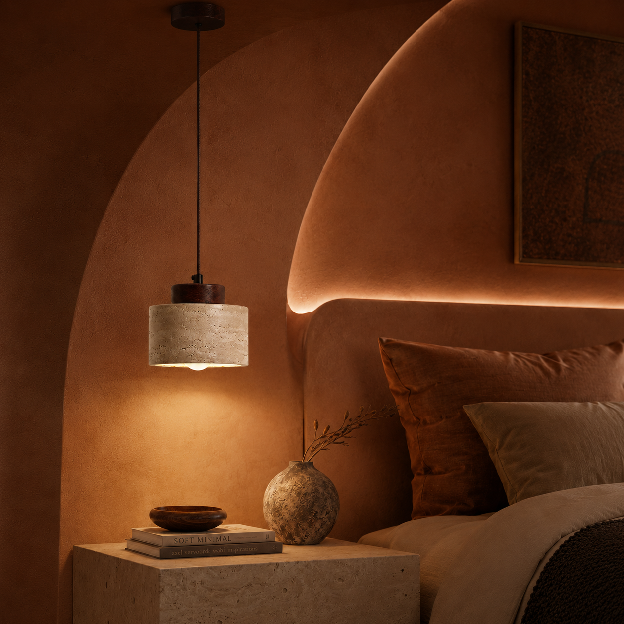 Wabi-Sabi Pendant Light in Travertine Stone