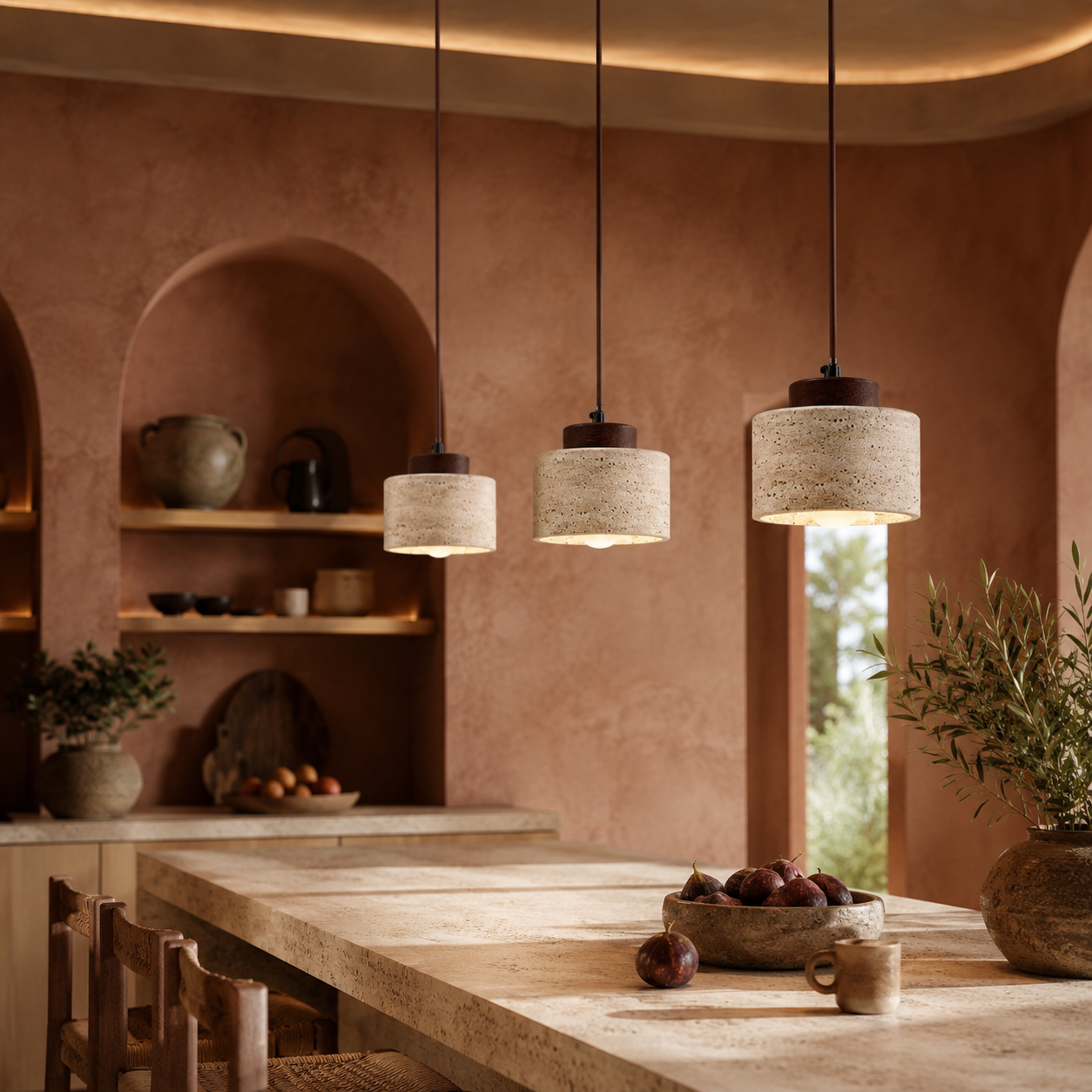 Wabi-Sabi Pendant Light in Travertine Stone