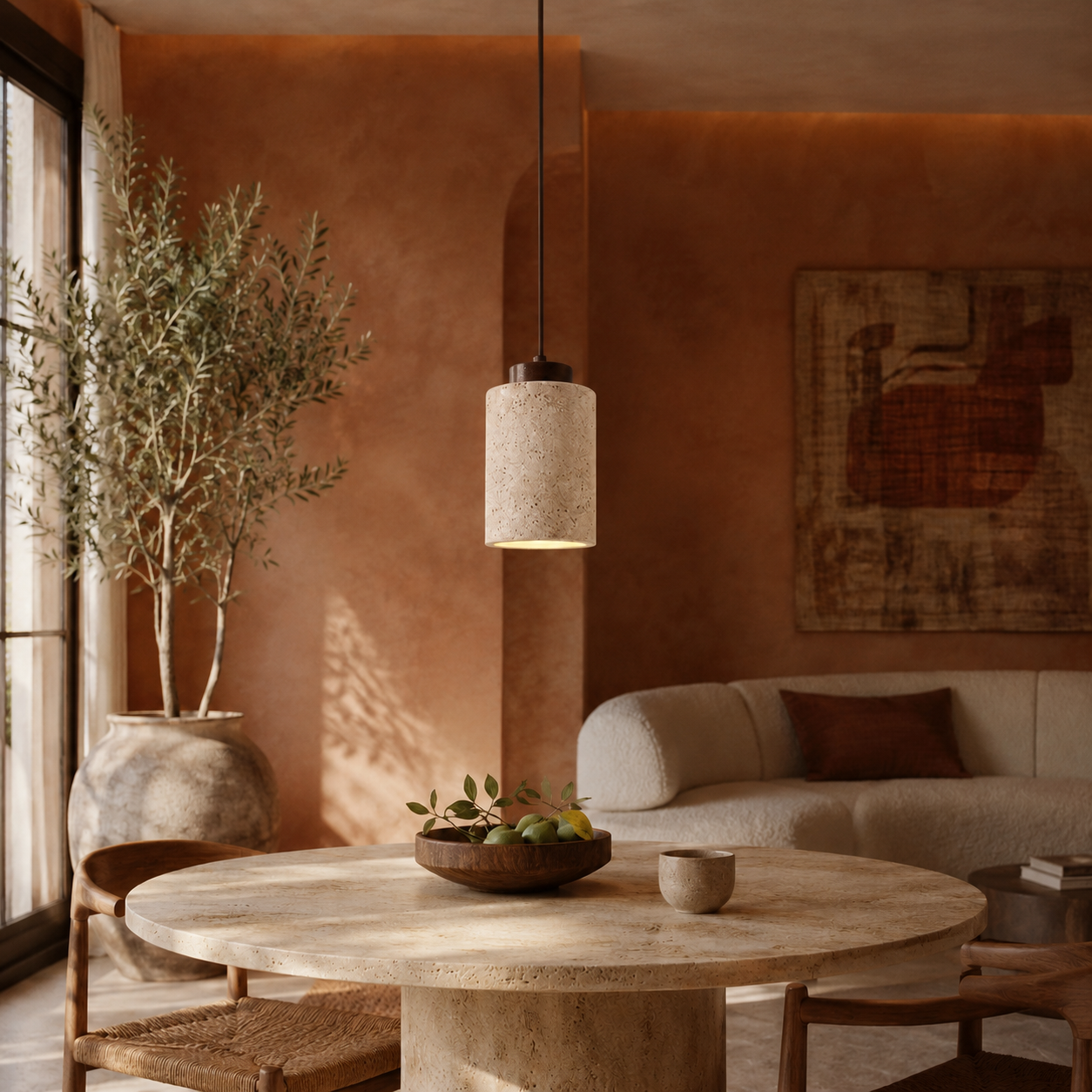 Wabi-Sabi Pendant Light in Travertine Stone