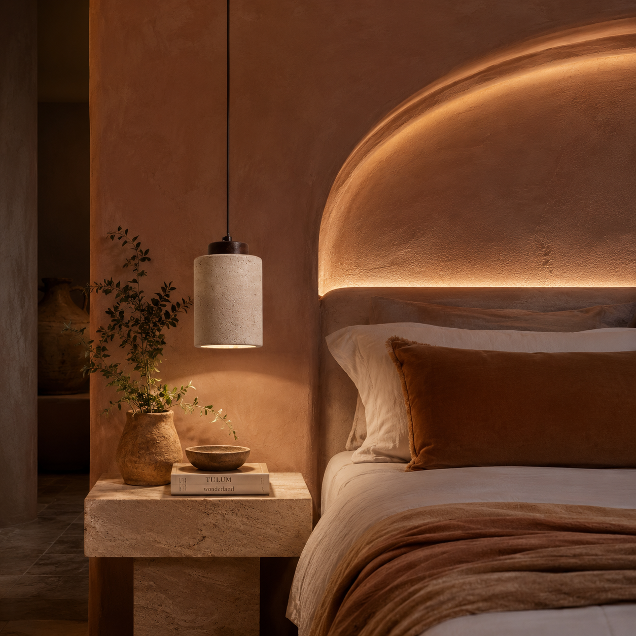 Wabi-Sabi Pendant Light in Travertine Stone