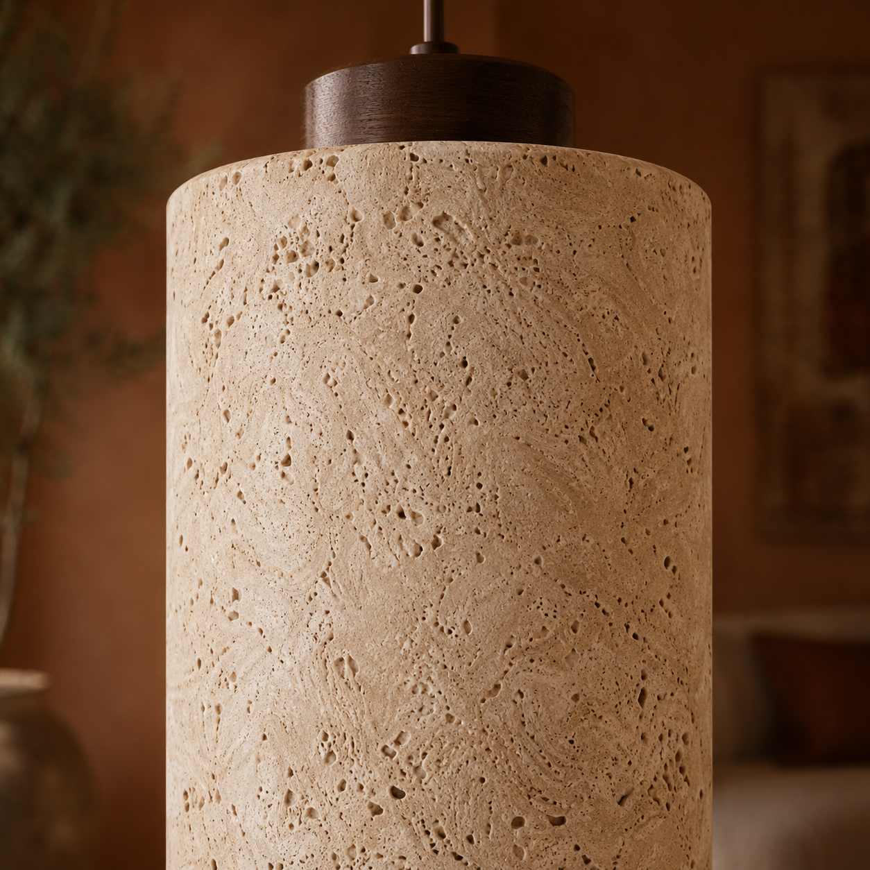 Wabi-Sabi Pendant Light in Travertine Stone
