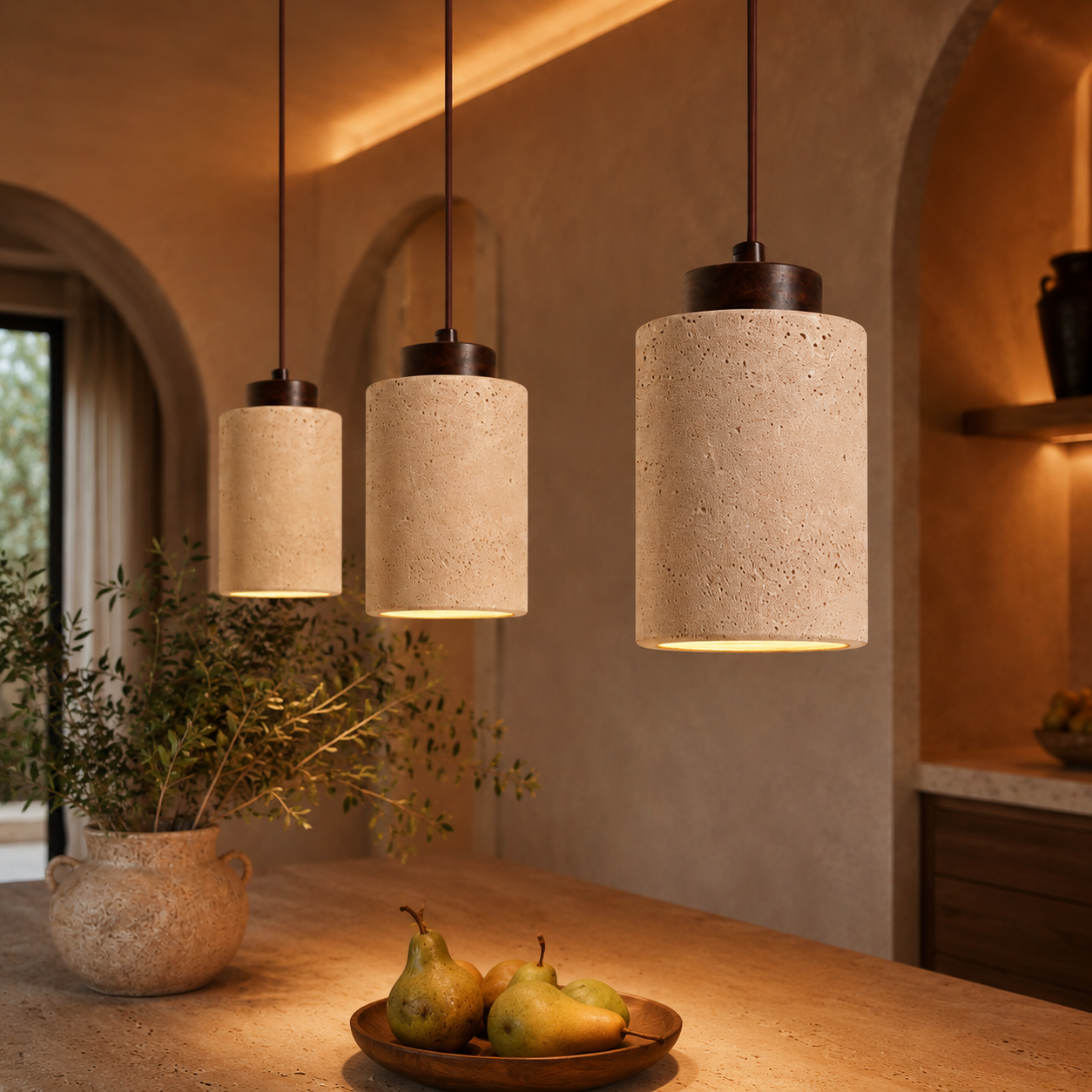 Wabi-Sabi Pendant Light in Travertine Stone