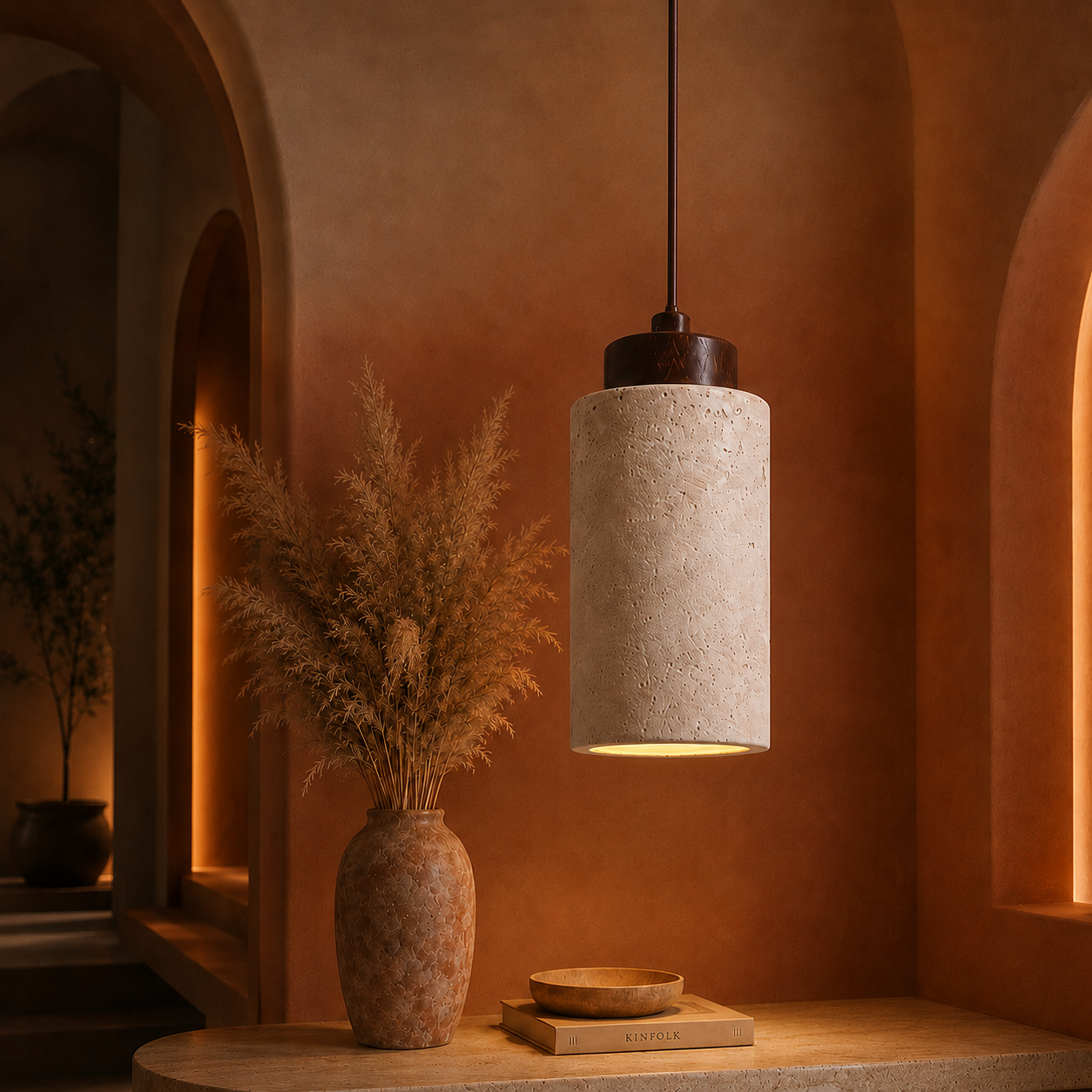 Wabi-Sabi Pendant Light in Travertine Stone