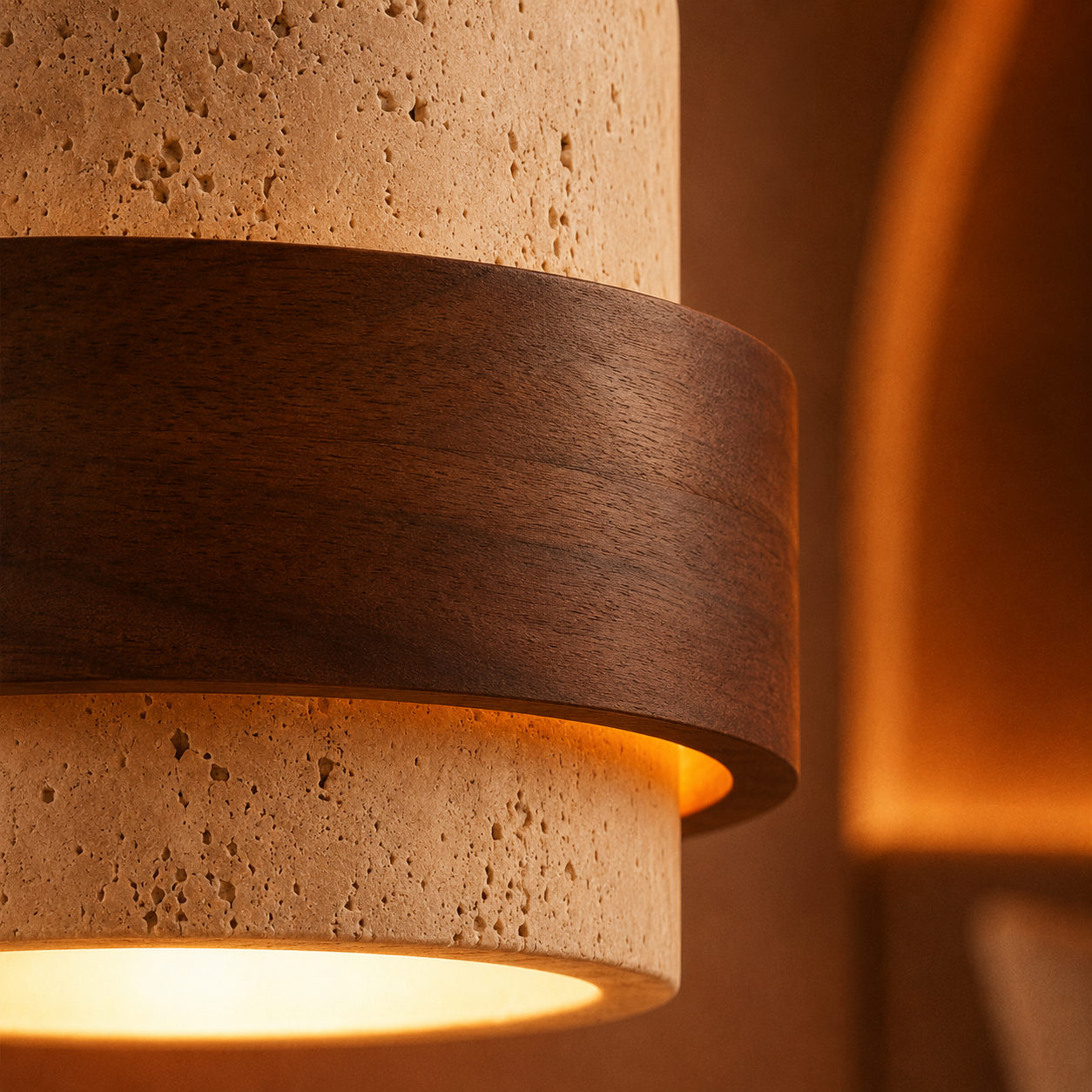 Minimalist Stone Wood Pendant Light Round