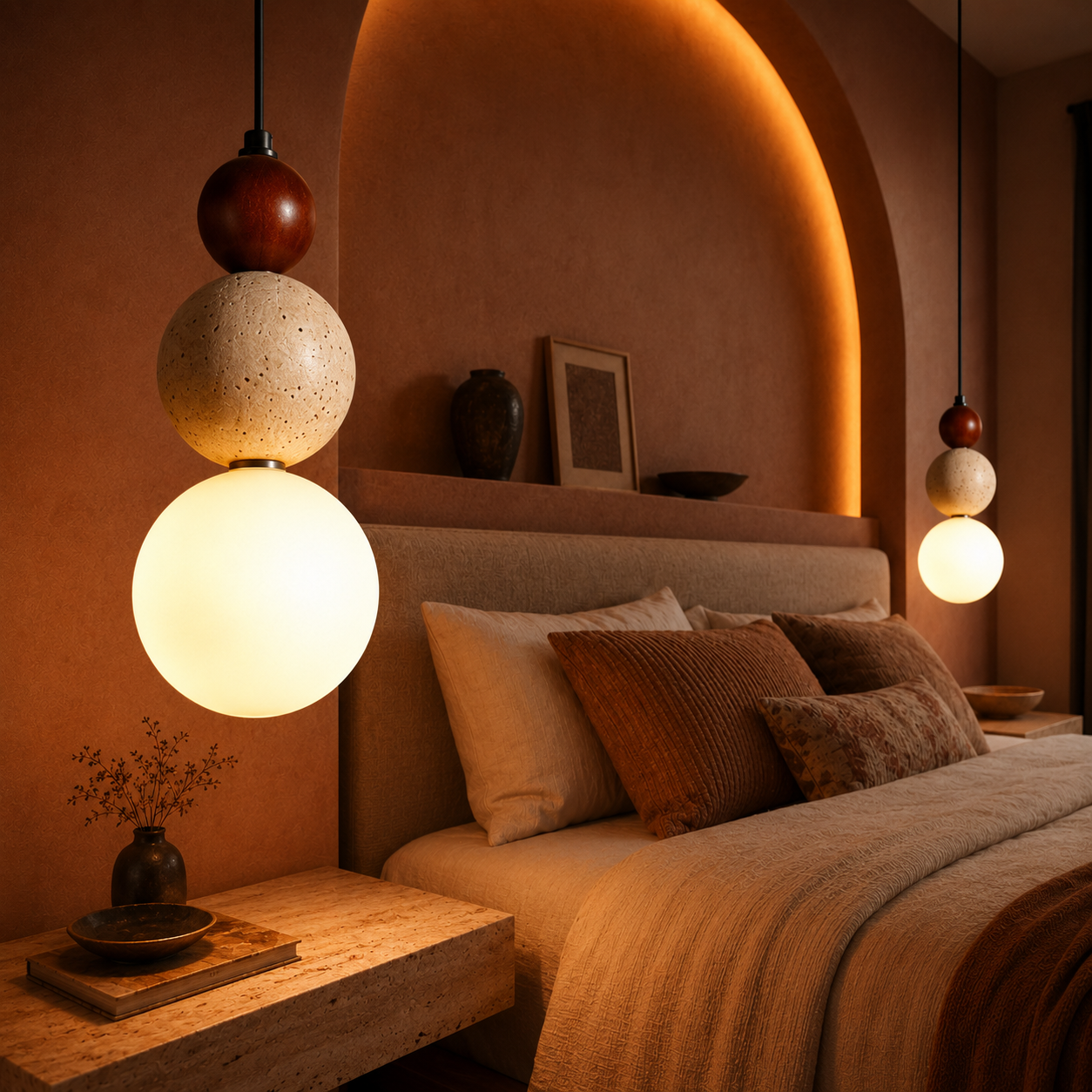 Bauhaus Pendant Light Stone Wood Stacked