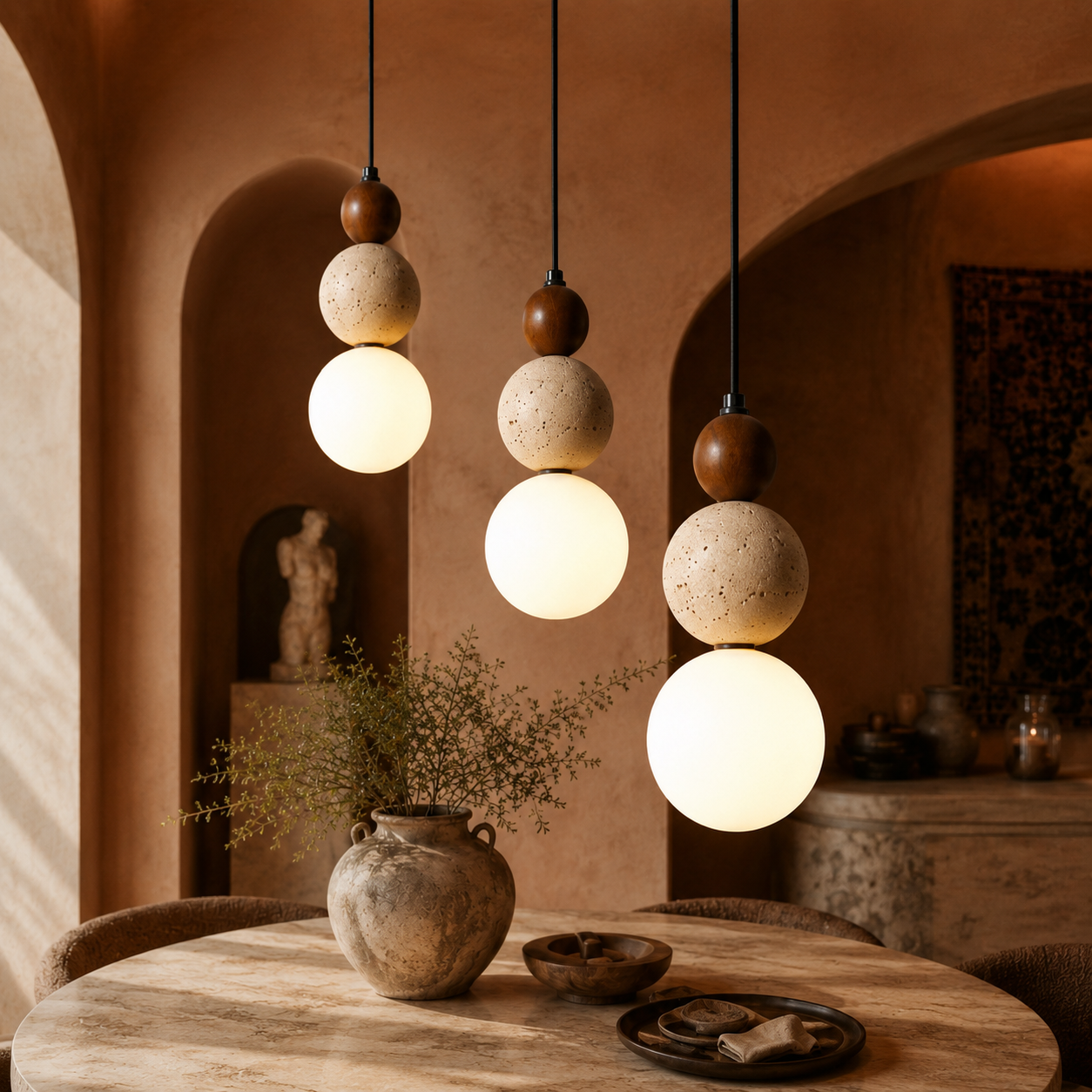 Bauhaus Pendant Light Stone Wood Stacked