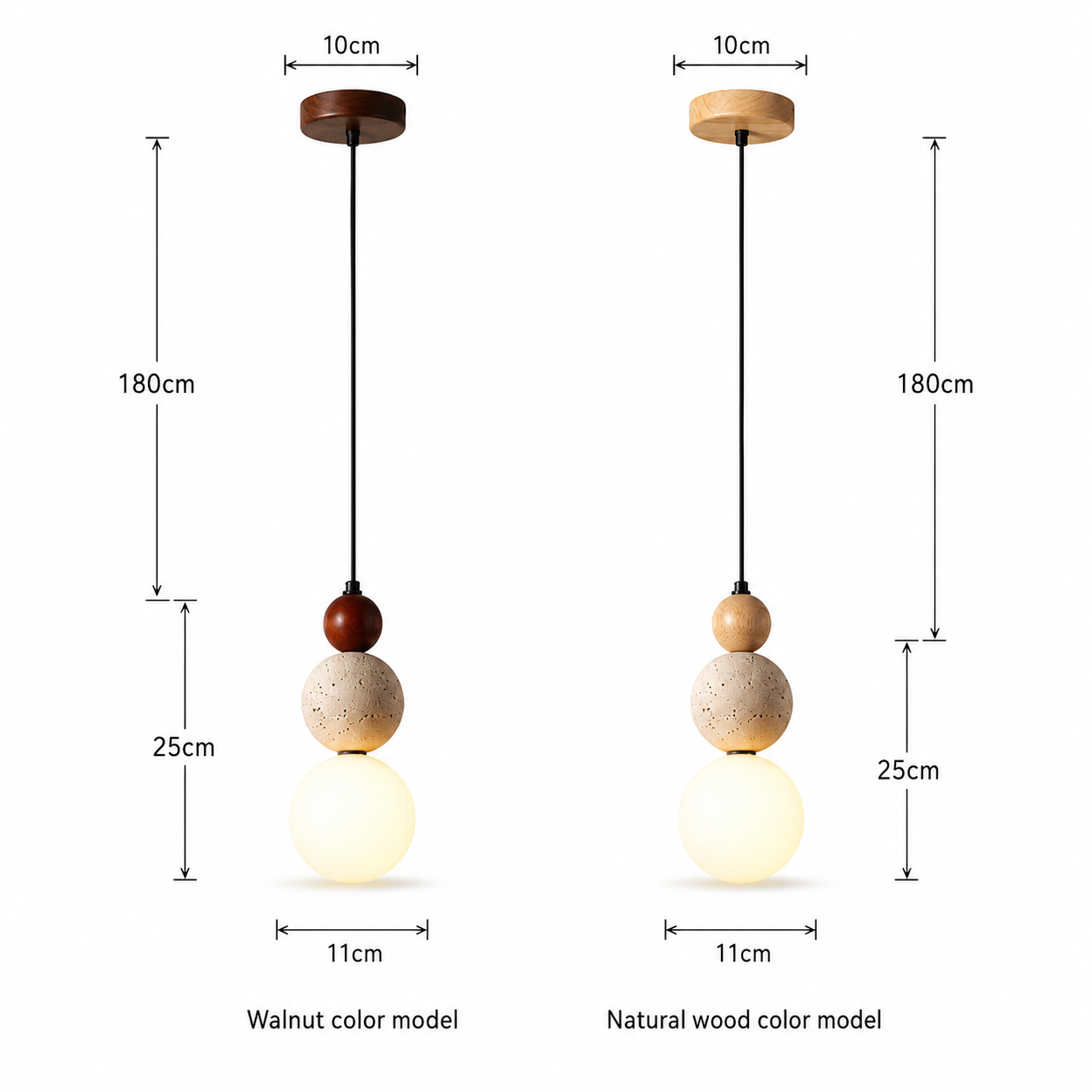 Bauhaus Pendant Light Stone Wood Stacked