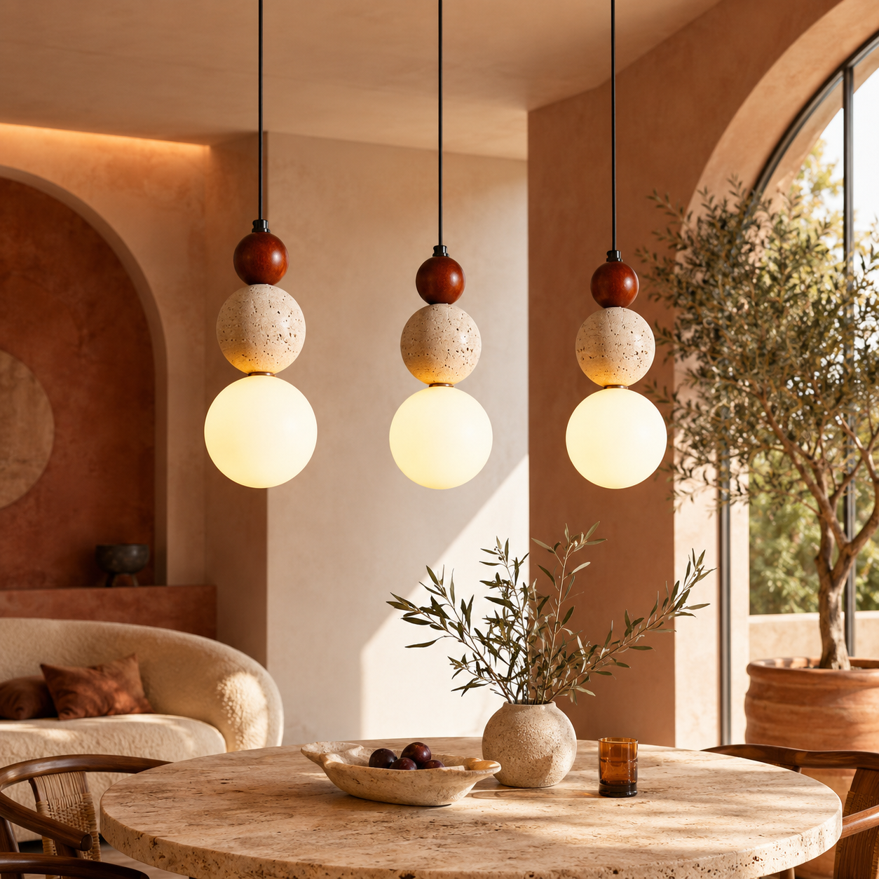 Bauhaus Pendant Light Stone Wood Stacked