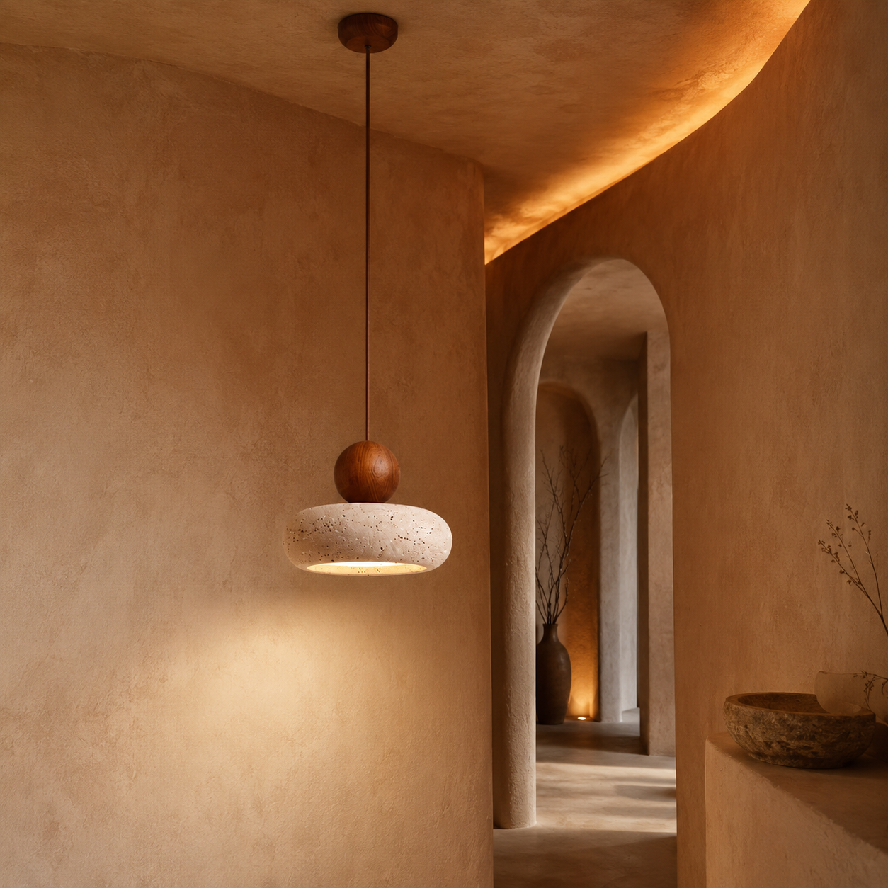 Pendant Light in Natural Yellow Agate Stone
