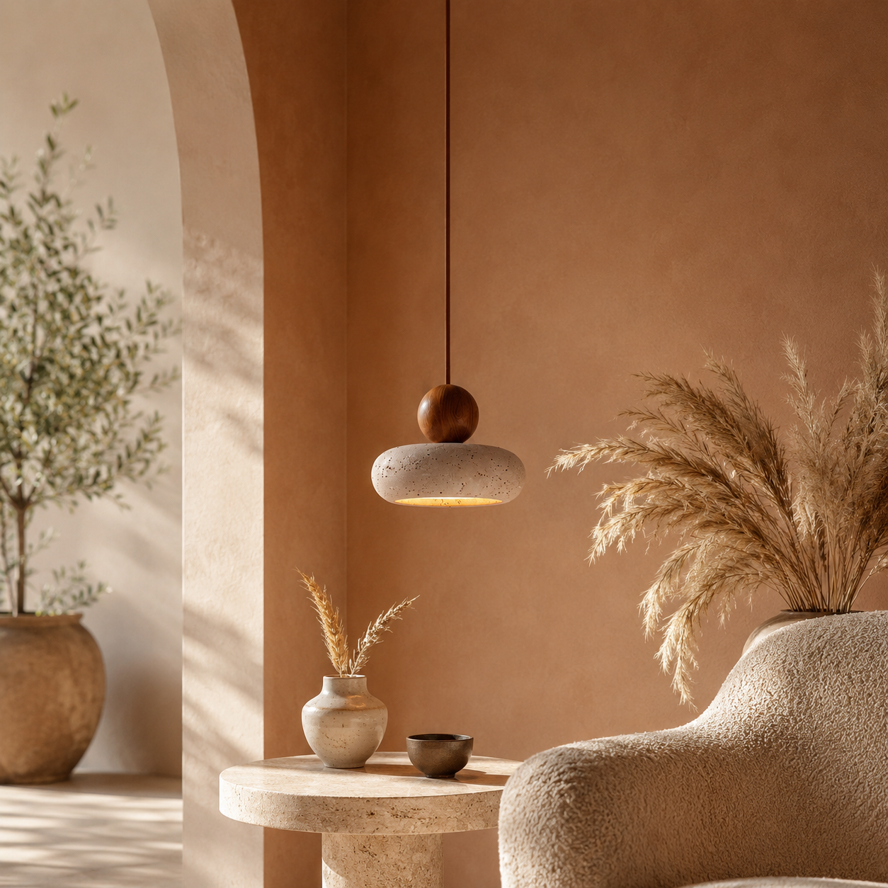 Pendant Light in Natural Yellow Agate Stone