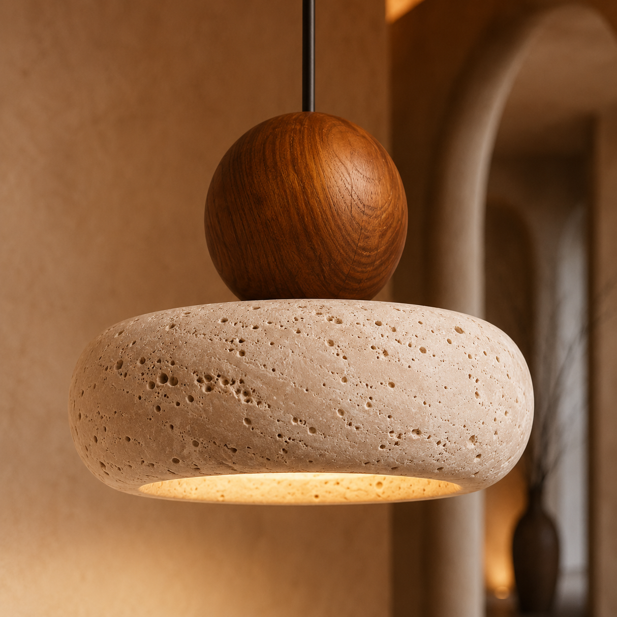 Pendant Light in Natural Yellow Agate Stone