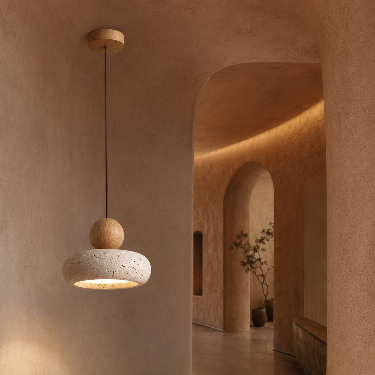 Pendant Light in Natural Yellow Agate Stone