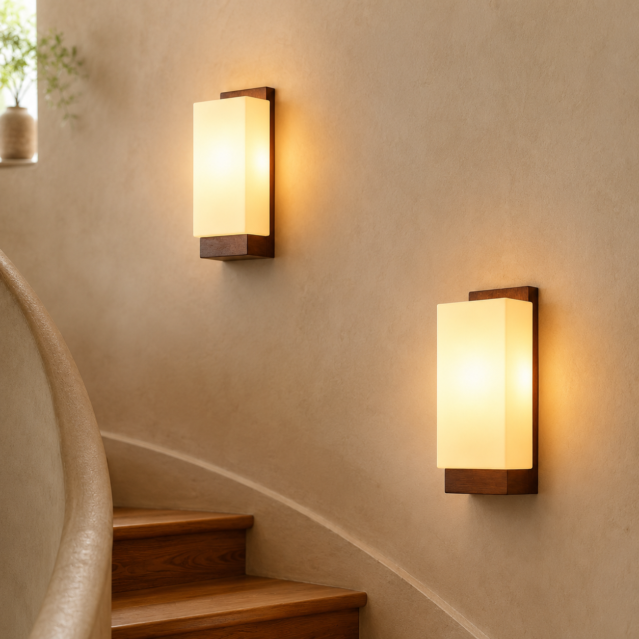 Wall Light Vintage Wood & Glass