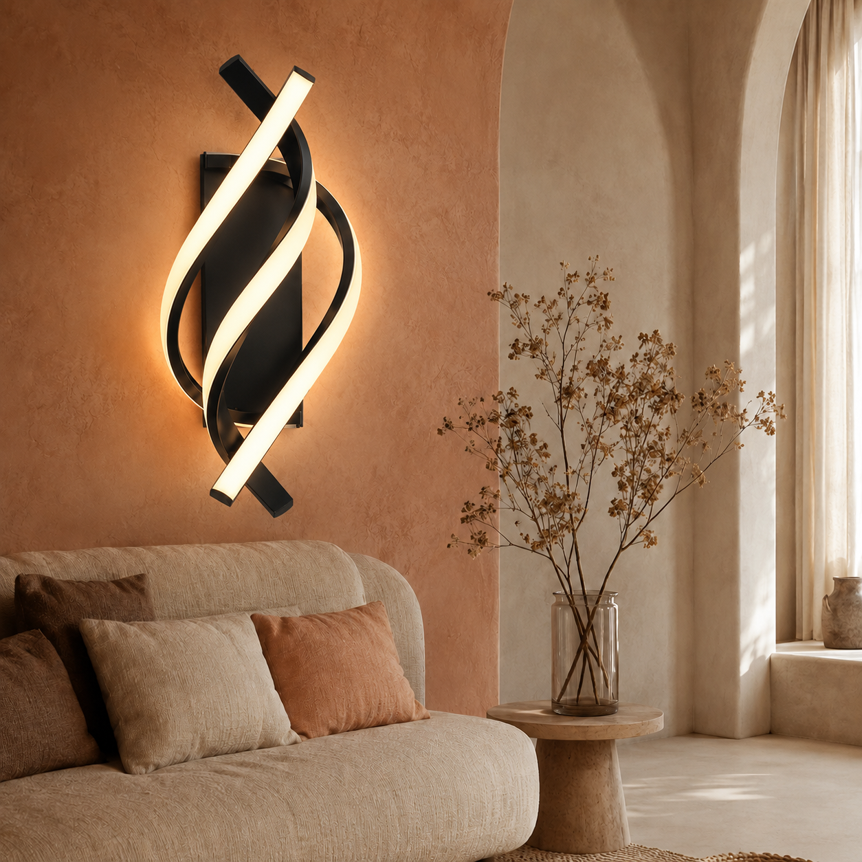 LED Wall Light Spiral Black Modern