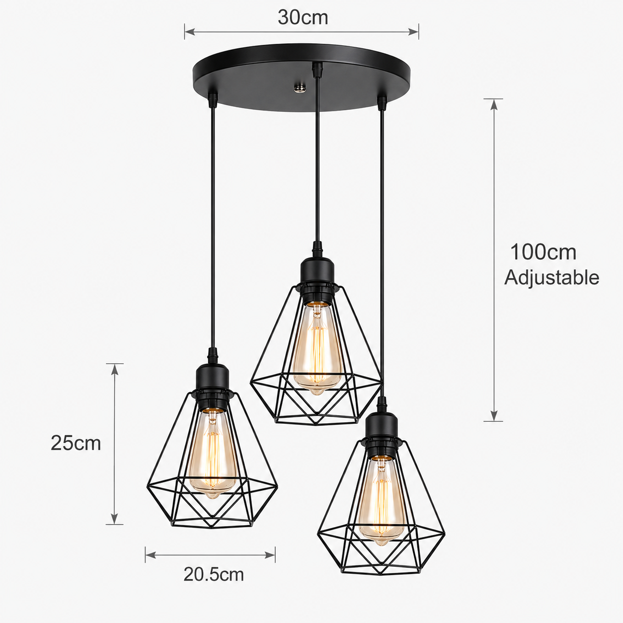 Diamond Cage Pendant Light Industrial 3-Light Black