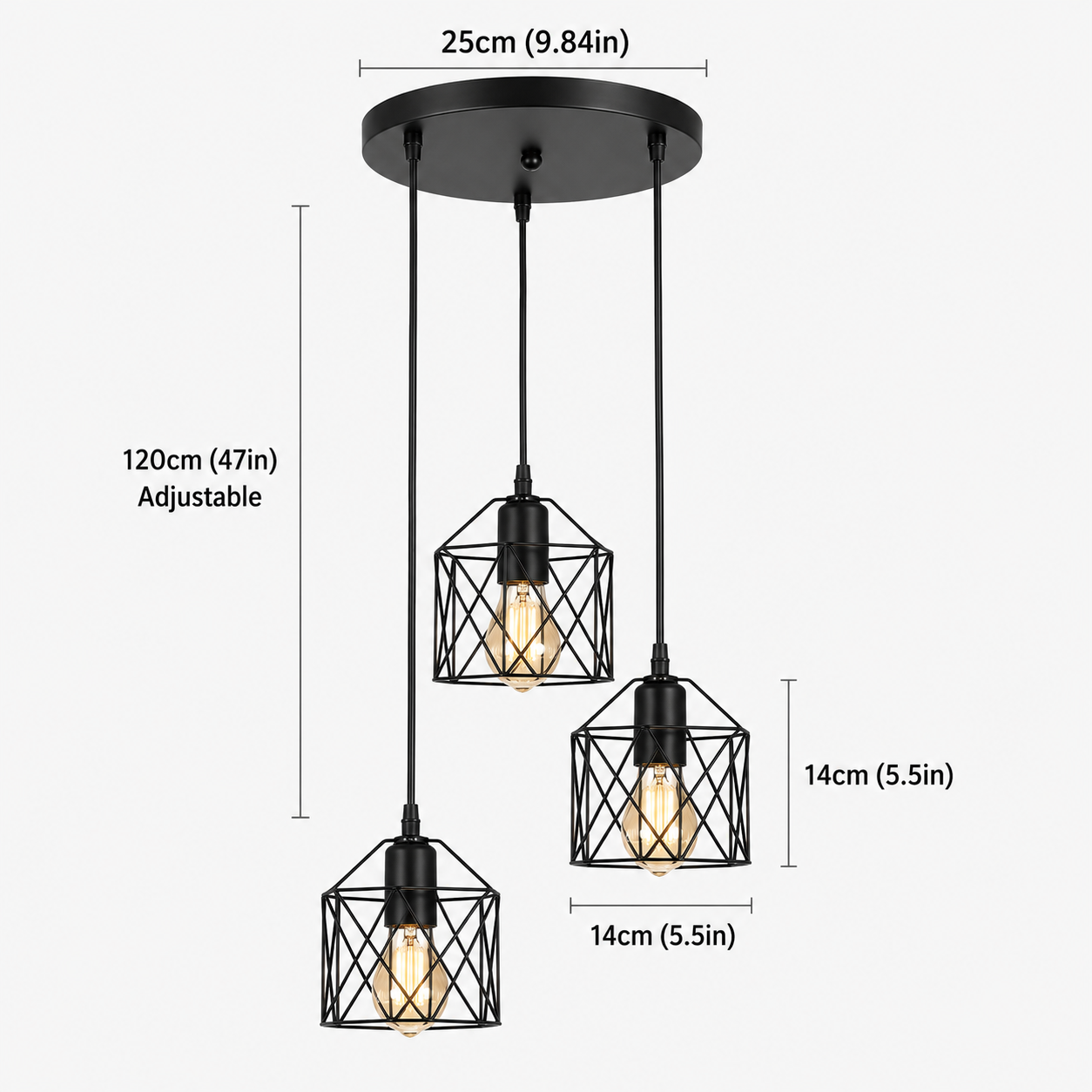 Pendant Light Diamond Cage Black Vintage 3 Light