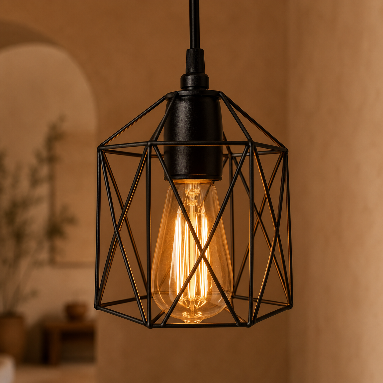 Pendant Light Diamond Cage Black Vintage 3 Light