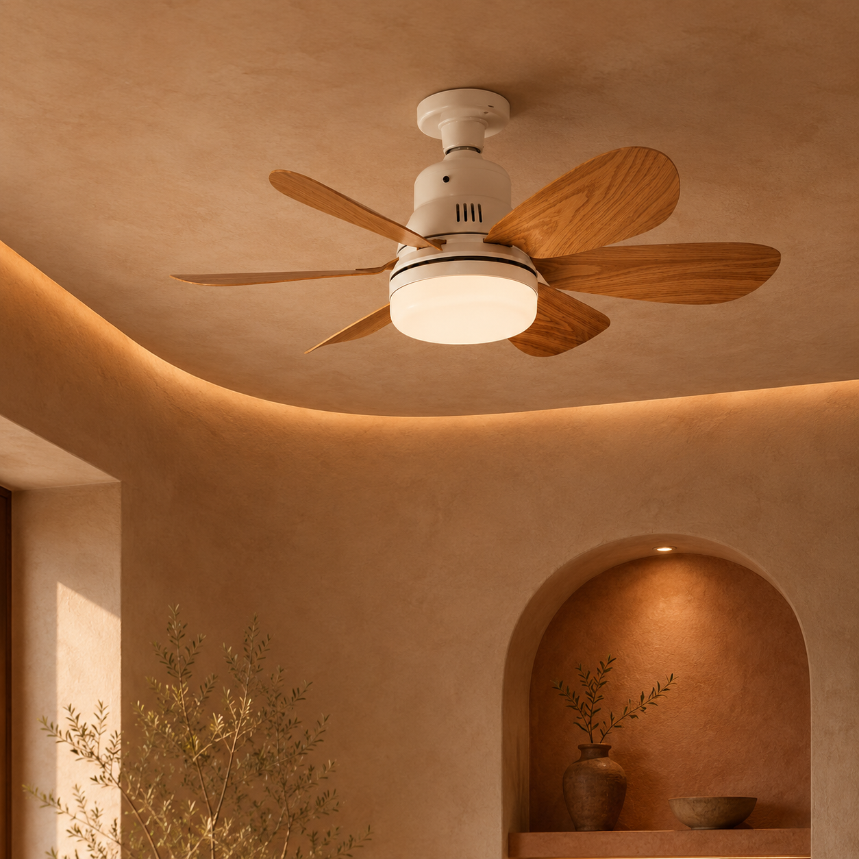 Wood Blade Ceiling Fan Light E27 Dimmable