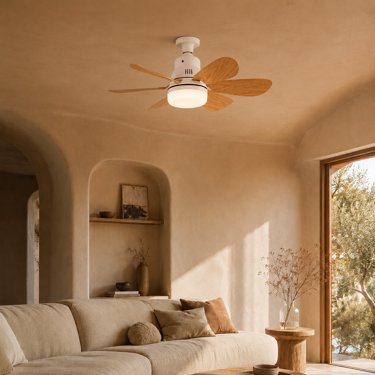 Wood Blade Ceiling Fan Light E27 Dimmable