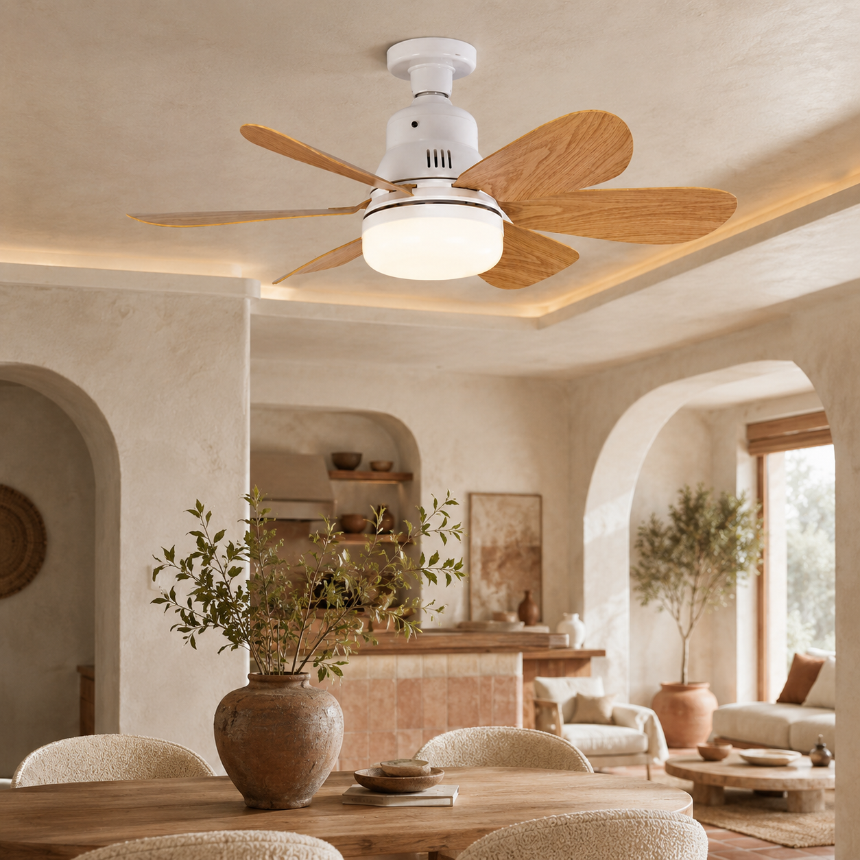 Wood Blade Ceiling Fan Light E27 Dimmable