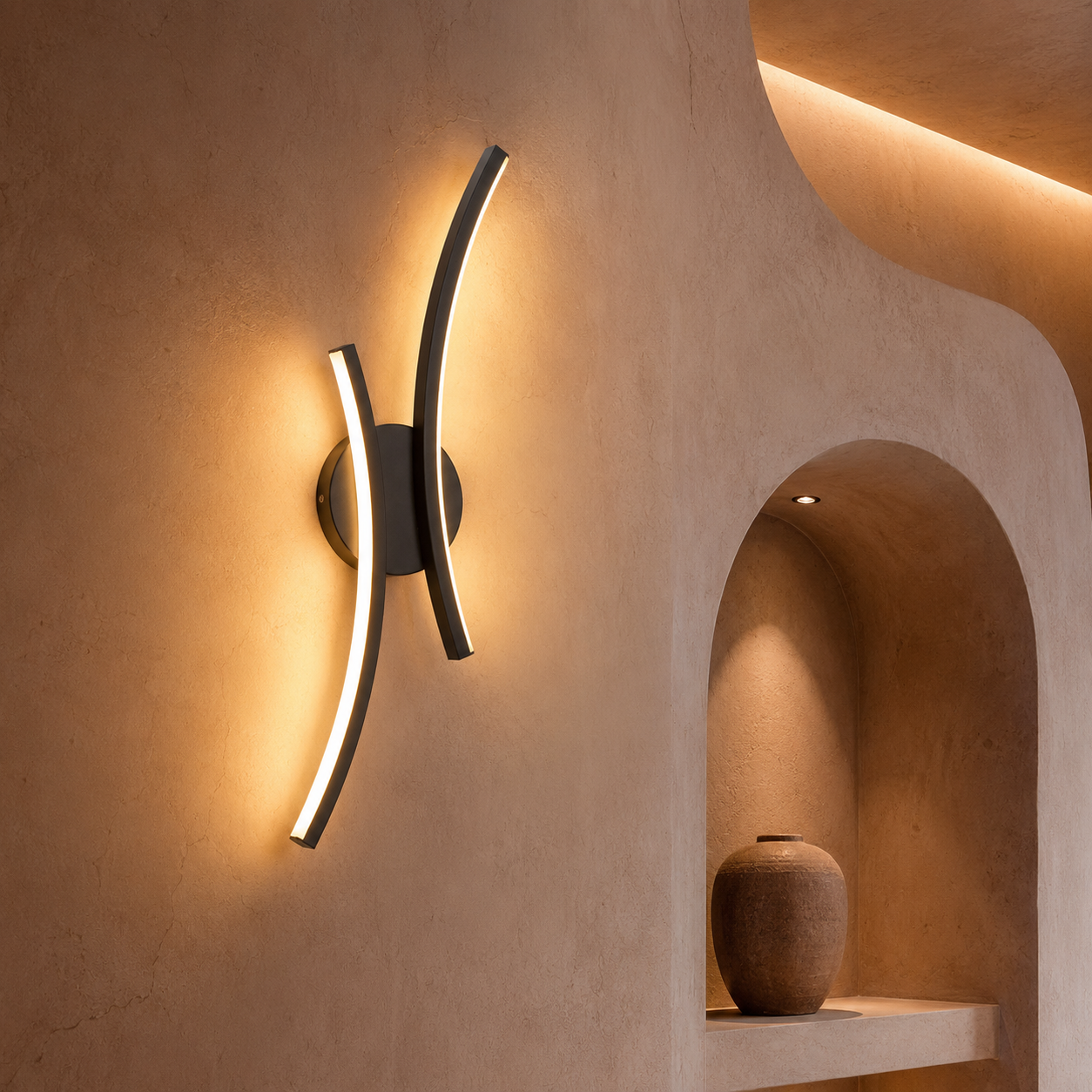 LED Wall Light Curved Black Modern