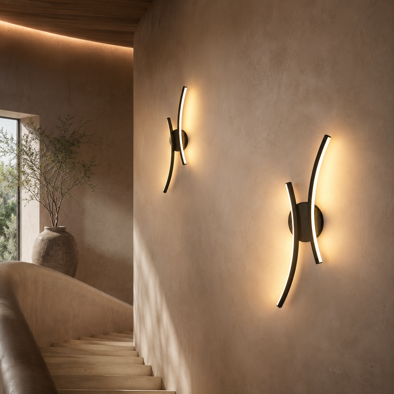 LED Wall Light Curved Black Modern