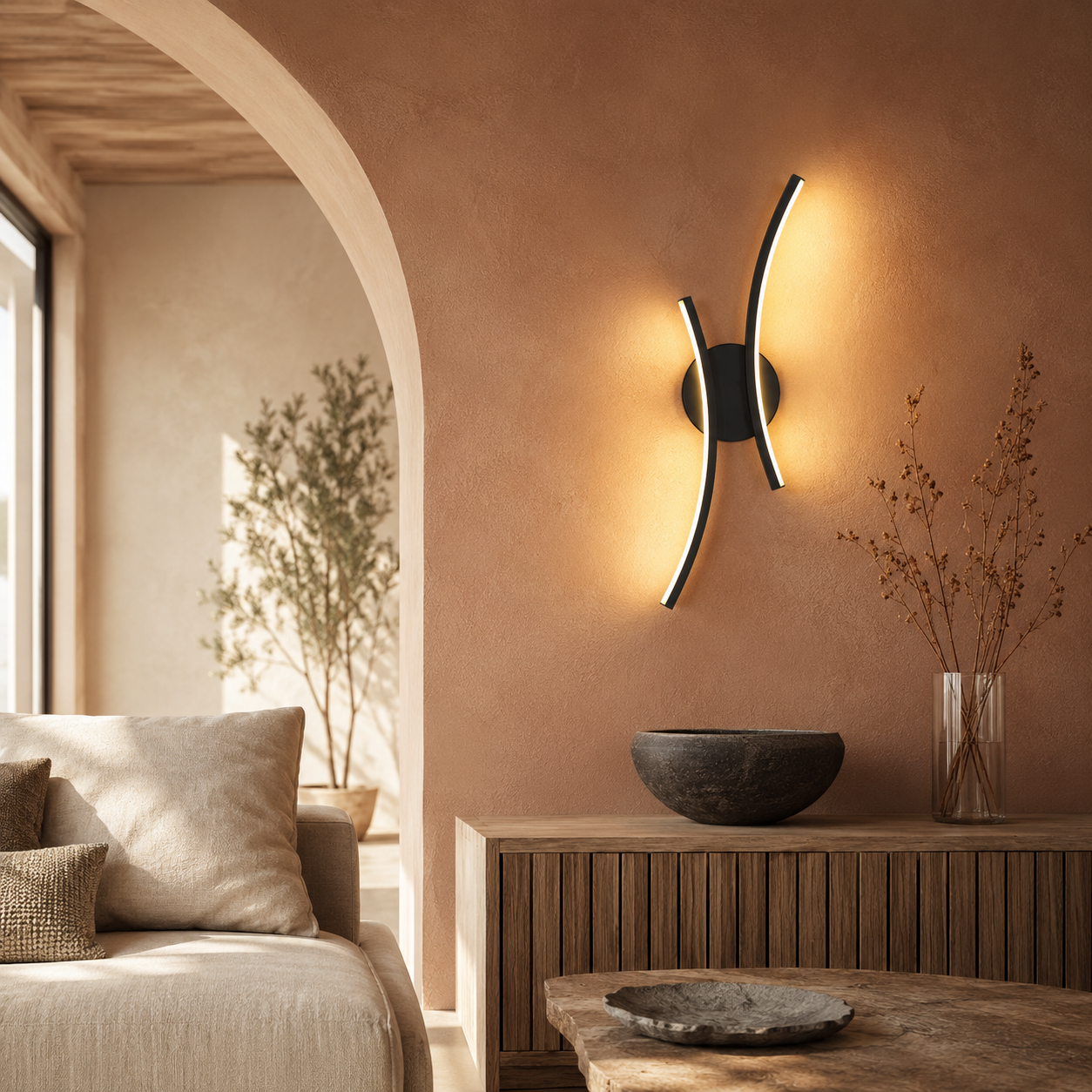 LED Wall Light Curved Black Modern