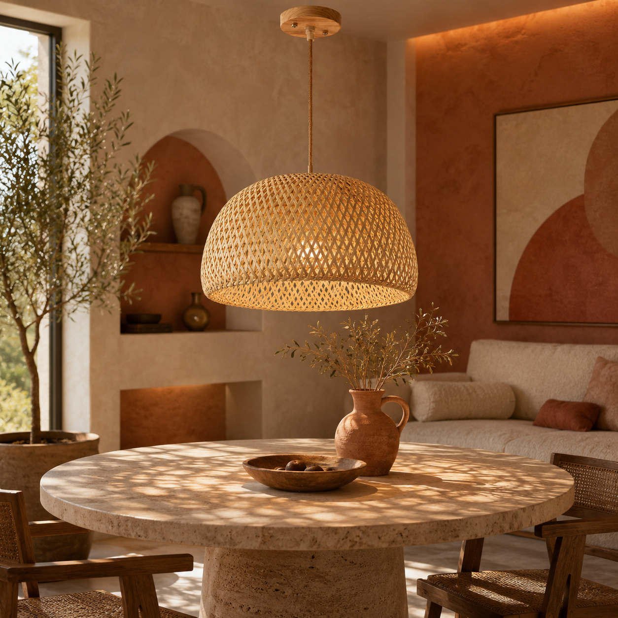 Japandi Bohemian Rattan Pendant Light Woven