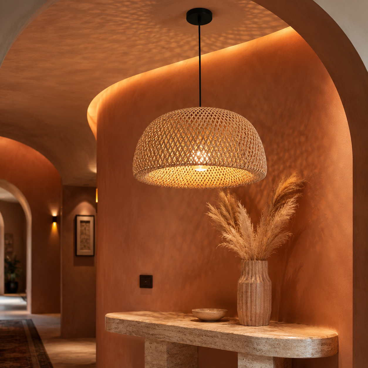 Japandi Bohemian Rattan Pendant Light Woven