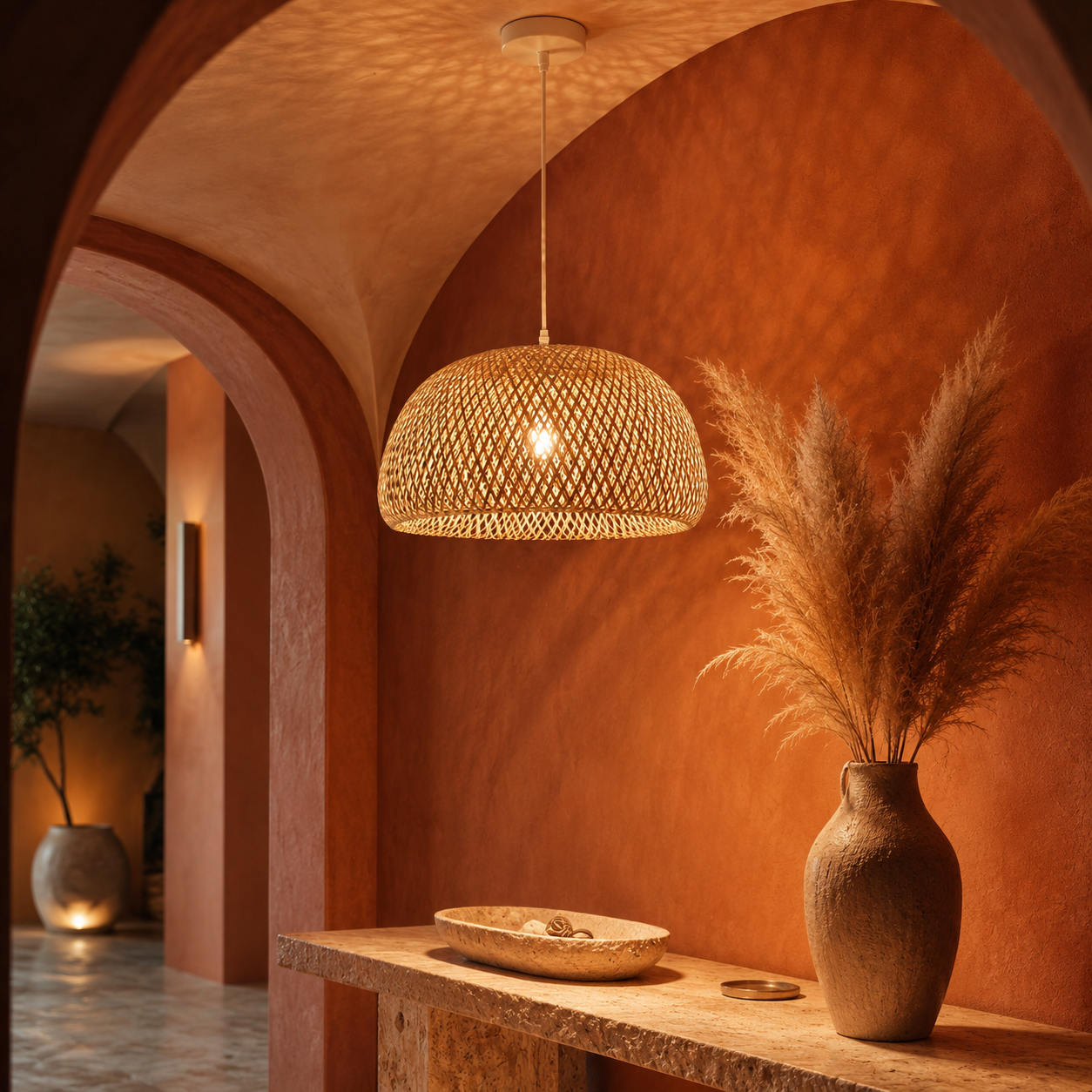 Japandi Bohemian Rattan Pendant Light Woven
