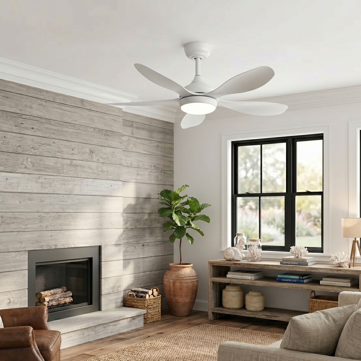 Ceiling Fan with LED Light 5-Blade White Modern