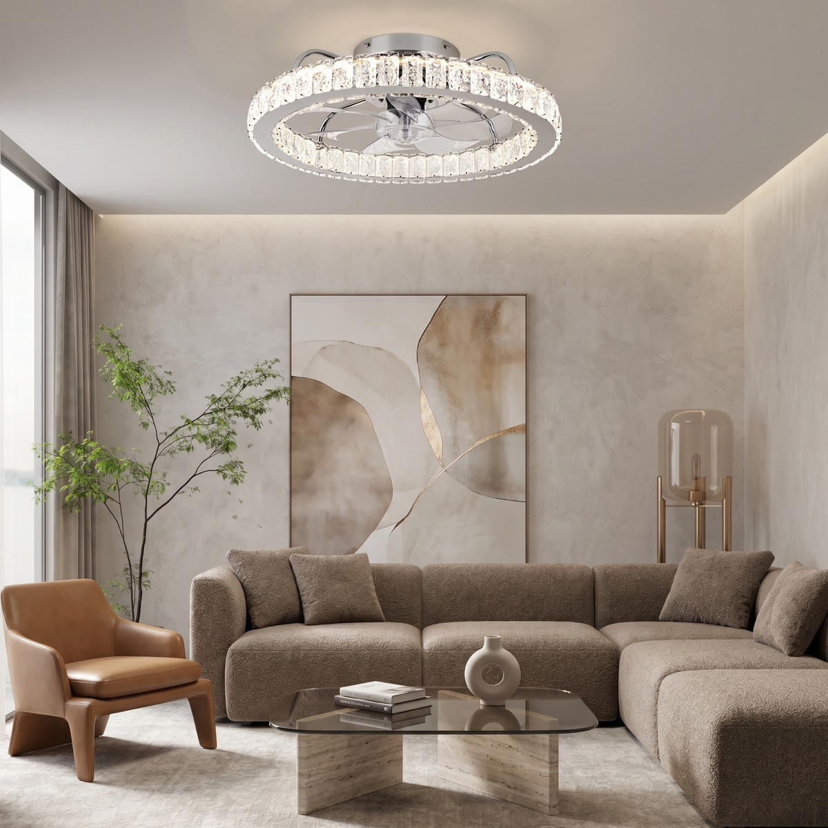 Ceiling Fan Crystal Ring Modern Chrome LED