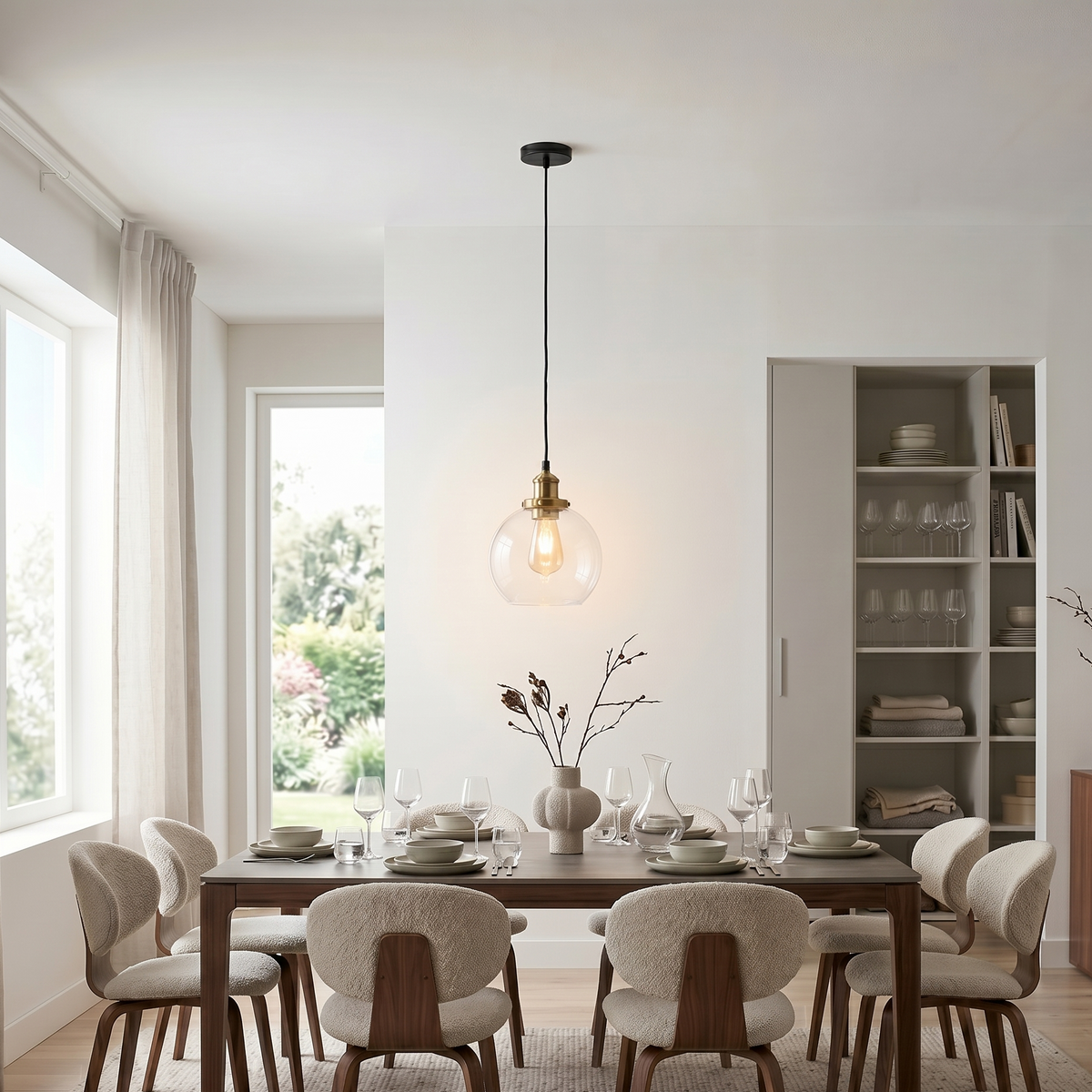 Pendant Light Glass Globe Vintage Brass