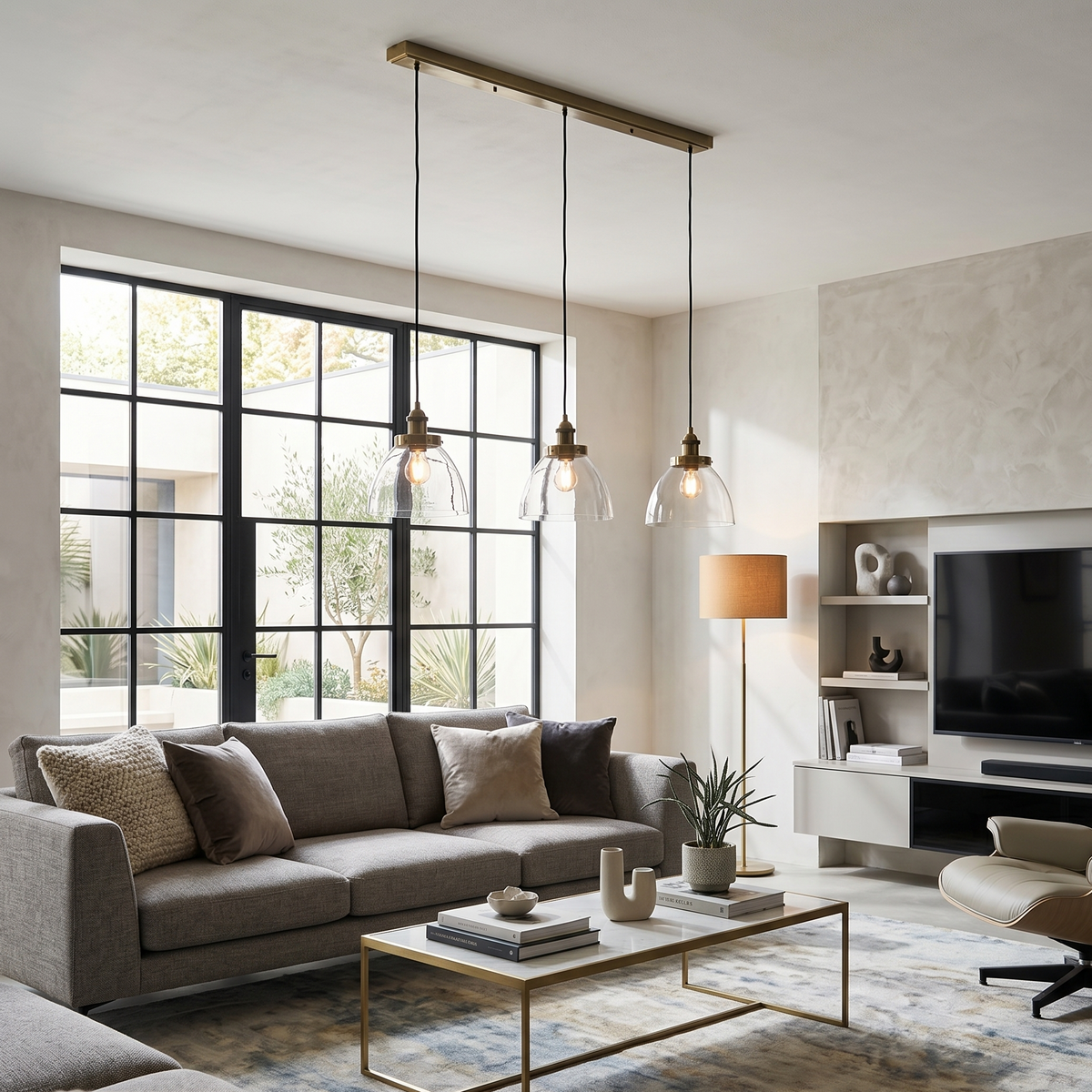 Pendant Light 3-Light Linear Modern Brass Glass