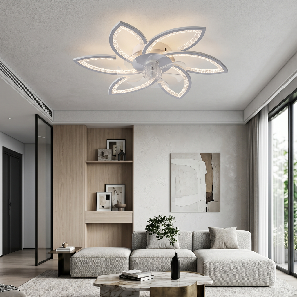 Ceiling Fan Flower Shape Modern White LED