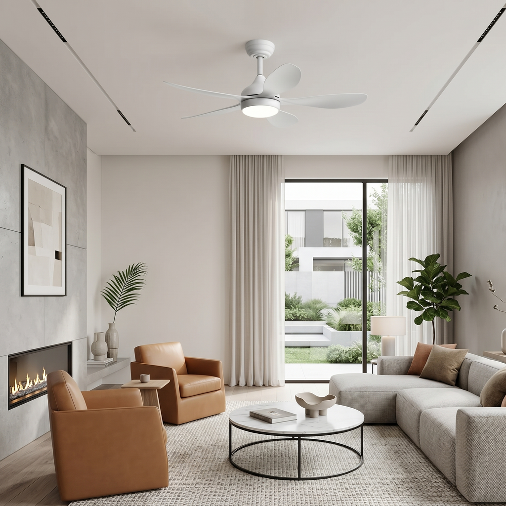 Ceiling Fan with LED Light 5-Blade White Modern