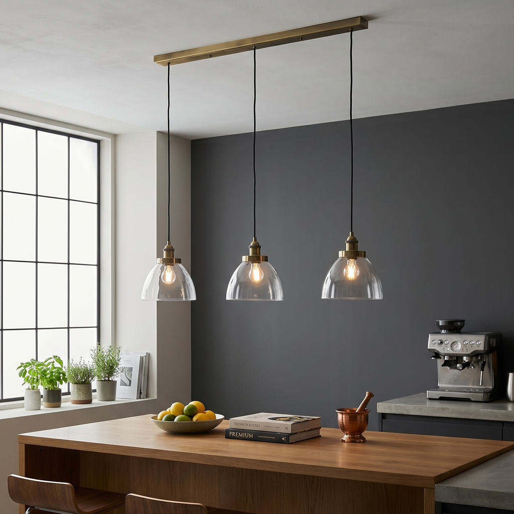 Pendant Light 3-Light Linear Modern Brass Glass
