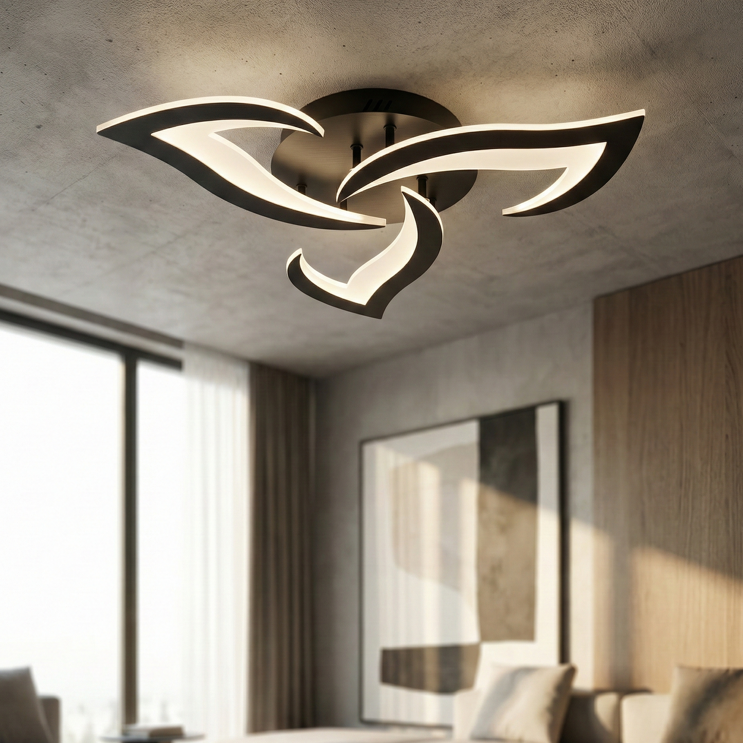 Matte Black 3-Arm Integrated LED Flush Ceiling Light