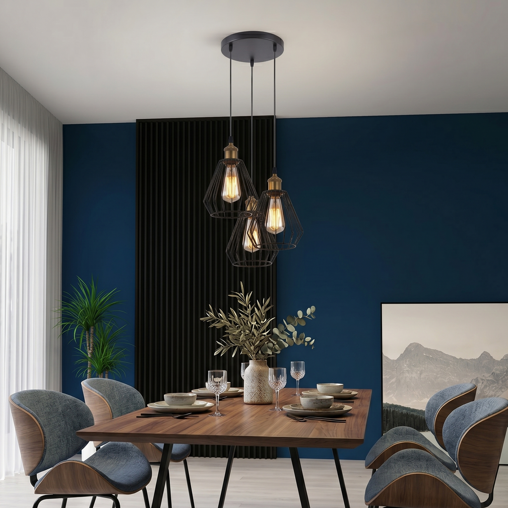 Pendant Light Cluster Cage Industrial Black
